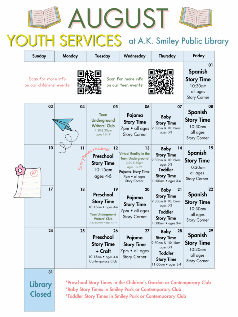 Youth Services August Event Calendar